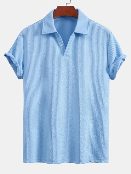 Textured V-Neck Polo & Shorts
