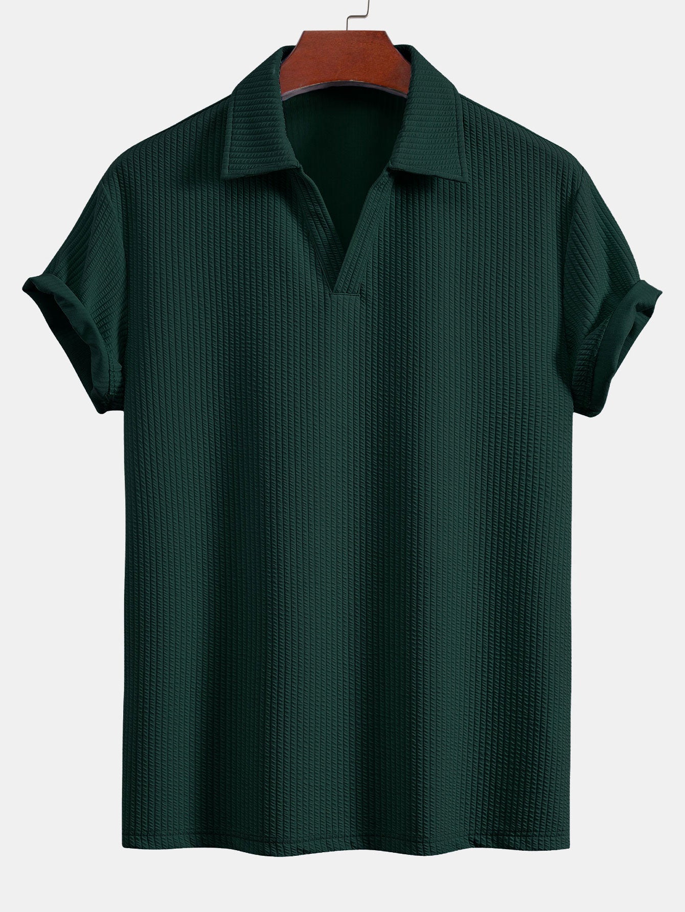 Textured V-Neck Polo & Shorts