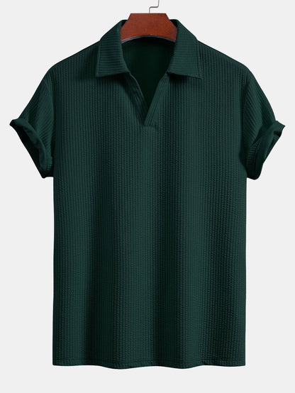 Textured V-Neck Polo & Shorts